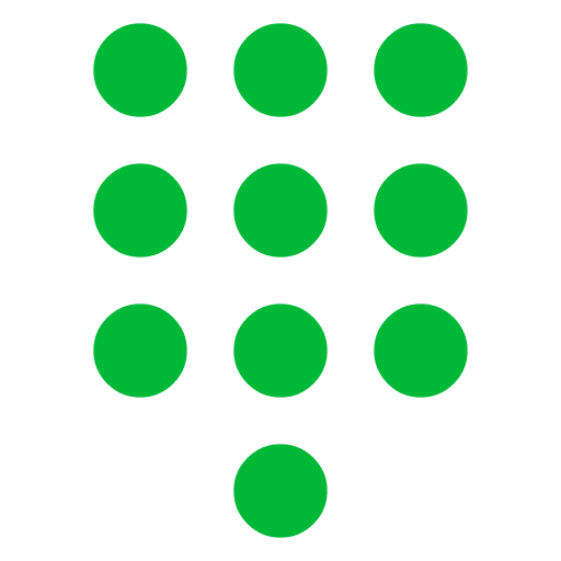 10 green dots stacked in shape of a calculator keypad